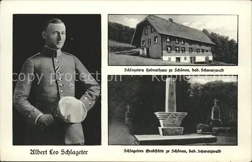 Schoenau Schwarzwald Heimathaus Grabstaette und Portraet von Albert Leo Schlageter Kat. Schoenau im Schwarzwald