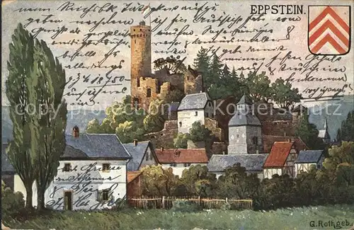 Eppstein Taunus Kuenstlerkarte Panorama mit Burg Wappen Kat. Eppstein