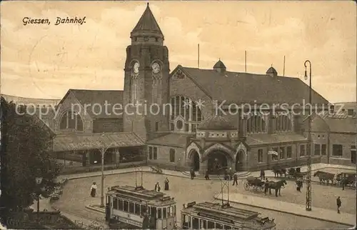 Giessen Lahn Bahnhof Strassenbahnen Pferdekutschen / Giessen /Giessen LKR