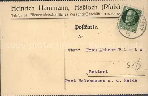 Pfalz Bienenwirtschaftliches Versand Geschaeft H. Hammann  / Kriegsfeld /Donnersbergkreis LKR