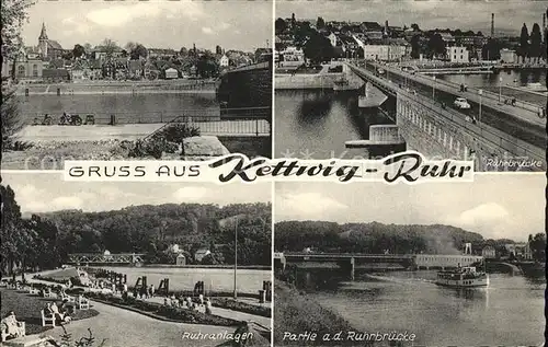 Kettwig Ortsblick Ruhrbruecke Ruhranlagen Ruhrpartie Kat. Essen