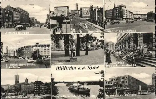 Muelheim Ruhr Leineweberstr Statmitte Friedr Ebert Str Luisental Rathaustreppe Altenhof Marienkirche Mandener Bruecke Rathaus Kat. Muelheim an der Ruhr