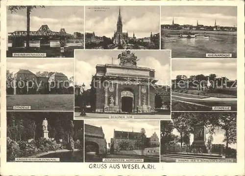 Wesel Rhein Rheinbabenbruecke Zitadelle Berliner Tor Kaiser Wilhelm Denkmal Johanniter Komturei Denkmal der 11 Schillschen Offiziere Kat. Wesel