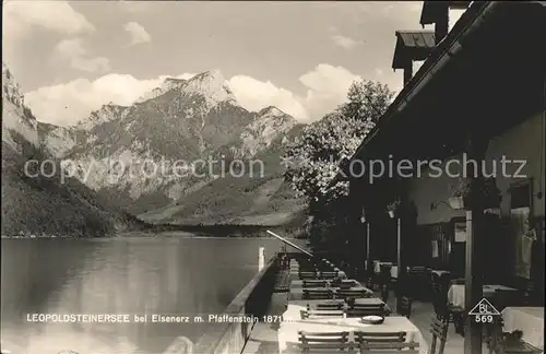 Eisenerz Steiermark Leopoldsteinersee mit Pfaffenstein Hochschwab Gebirge Nieders Restaurant Terrasse Kat. Eisenerz