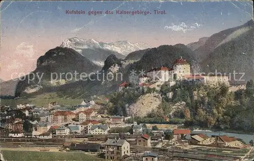 Kufstein Tirol Blick gegen das Kaisergebirge Festung Bahnhof Eisenbahn Kat. Kufstein