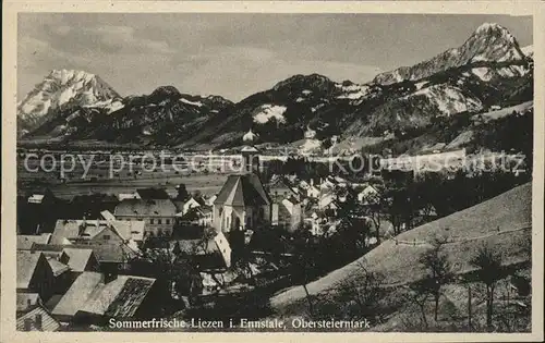 Liezen Steiermark Ortsansicht mit Kirche und Alpenpanorama Ennstal Kat. Liezen