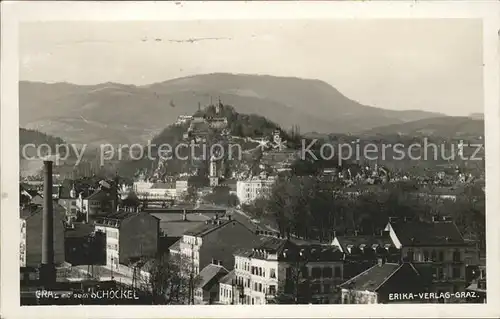 Graz Steiermark Teilansicht mit dem Schoeckel Mur Bruecke Schlossberg Kat. Graz