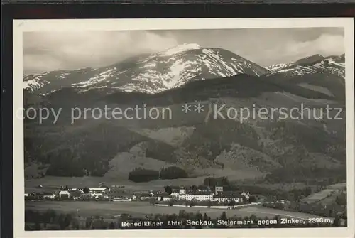 Seckau Panorama mit Abtei Benediktinerkloster gegen Zinken Niedere Tauern Kat. Seckau