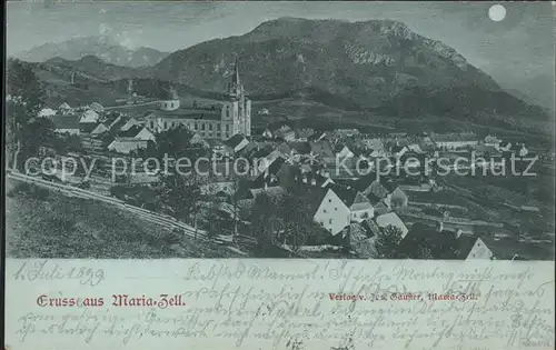 Mariazell Steiermark Gesamtansicht Basilika im Mondschein Kat. Mariazell