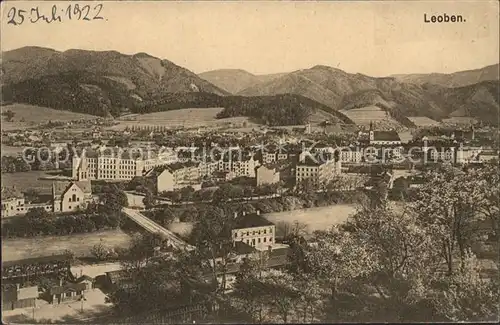 Leoben Gesamtansicht mit Alpenpanorama Mur Bruecke Kat. Leoben