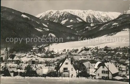 Muerzzuschlag Ortsansicht mit Kirche Wintersportplatz gegen Schneealpe Muerzsteger Alpen Kat. Muerzzuschlag
