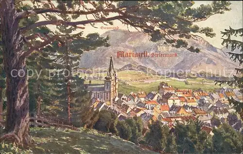 Mariazell Steiermark Ortsansicht mit Kirche Sauwand Kuenstlerkarte Kat. Mariazell