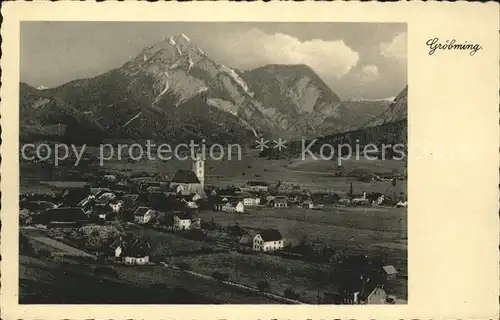 Groebming Steiermark Ortsansicht mit Kirche und Stoderzinken Kemetgebirge Kat. Groebming