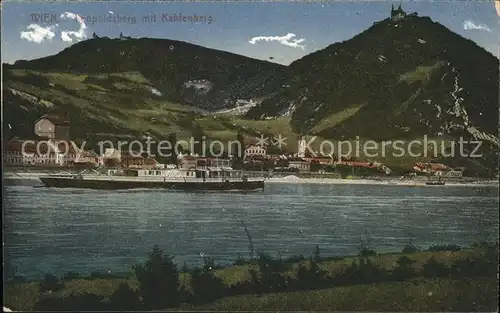 Wien Leopoldsberg mit Kahlenberg Lastkahn Kat. Wien