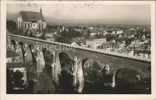 Moedling Stadtblick mit Eisenbahnviadukt Kat. Moedling