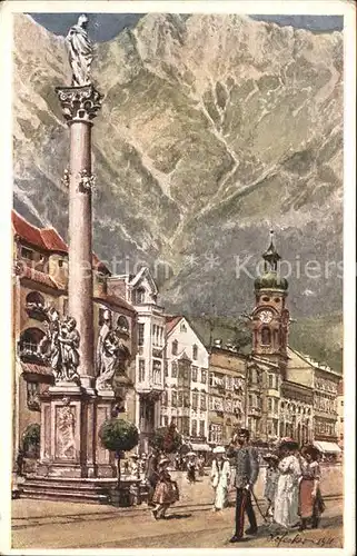 Innsbruck Marie Theresienstrasse Saeule Kuenstlerkarte Kat. Innsbruck