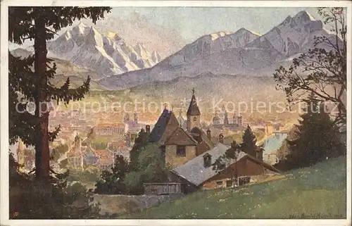 Innsbruck Panorama Blick von Weiherburg gegen Sueden Kuenstlerkarte Mazzetti Kat. Innsbruck