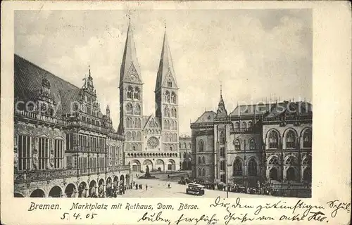 Bremen Marktplatz mit Rathaus Dom Boerse  Kat. Bremen