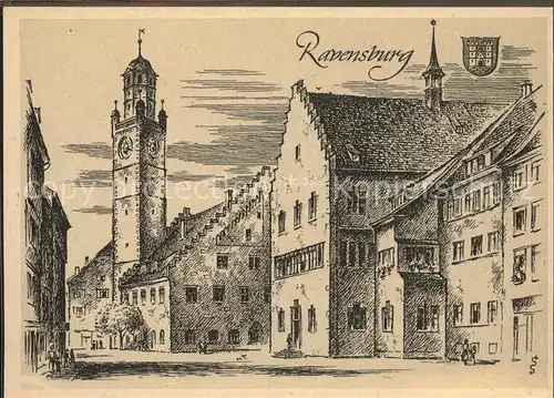 Ravensburg Wuerttemberg Kuenstlerkarte Ludwig Schaefer-Grohe Wappen / Ravensburg /Ravensburg LKR