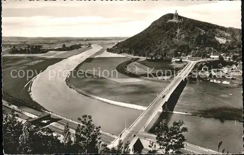 Porta Westfalica Weserbogen mit Bruecke Kaiser Wilhelm Denkmal Kat. Porta Westfalica