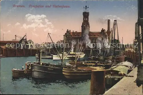 Bremen Freihafen und Hafenhaus Schiffe Kat. Bremen