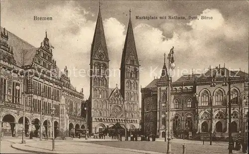 Bremen Marktplatz mit Rathaus Dom Boerse Kat. Bremen