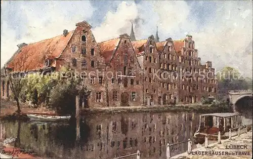 Luebeck Alte Lagerhaeuse an der Trave Kuenstlerkarte Kat. Luebeck