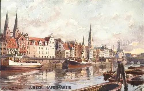 Luebeck Hafenpartie Kuenstlerkarte  Kat. Luebeck