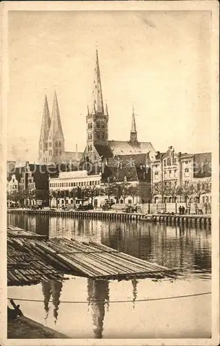 Luebeck Partie an der Obertrave mit Petri  und Marienkirche Kat. Luebeck