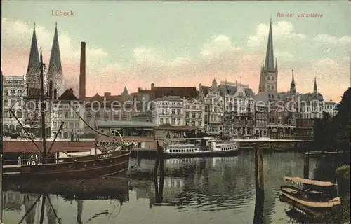Luebeck An der Untertrave Panorama mit Schiffen Kat. Luebeck