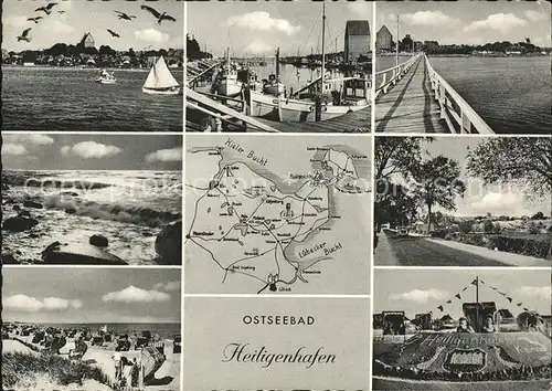 Heiligenhafen Ostseebad Landkarte mit Ansichten Strand Seebruecke Hafen  / Heiligenhafen /Ostholstein LKR