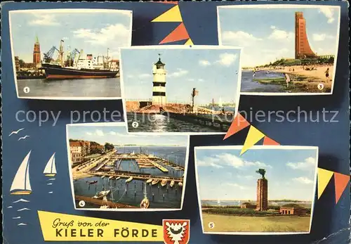 Kiel Kieler Foerde Hafen Rathausturm Friedrichsorter Leuchtturm Marine Ehrenmal Laboe Olympiahafen U Boot Ehrenmal Moeltenort  Kat. Kiel