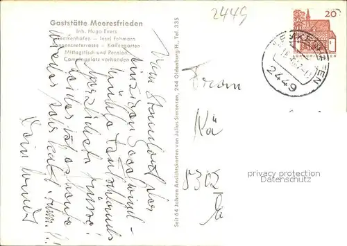 Lemkenhafen Restaurant "Meeresfrieden" Hugo Evers Kat. Fehmarn