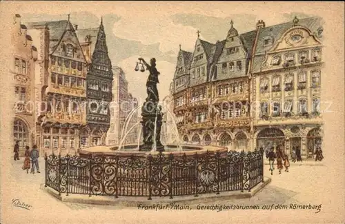 Frankfurt Main Gerechtigkeitsbrunnen auf dem Roemerberg Rathausplatz Kuenstlerkarte Fischer Kat. Frankfurt am Main