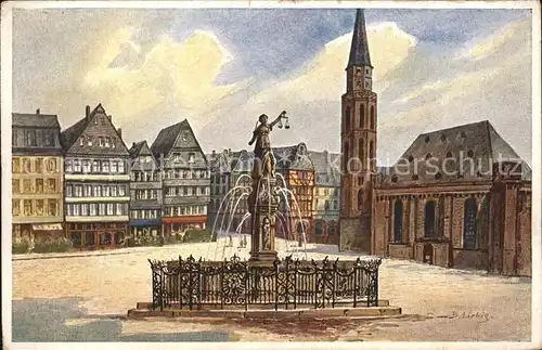 Frankfurt Main Roemerberg Rathausplatz Gerechtigkeitsbrunnen Liebig Kuenstlerkarte  Kat. Frankfurt am Main