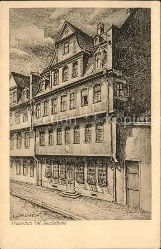 Frankfurt Main Goethehaus Kuenstlerkarte Zeichnung Ludwig Mueller Kat. Frankfurt am Main