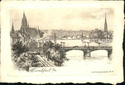 Frankfurt Main Stadtbild mit Kaiserdom St. Bartholomaeus Mainbruecke Kirche A. H. Johns Kunstverlag Kat. Frankfurt am Main