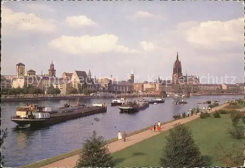 Frankfurt Main Mainpartie Uferpromenade Kahn Binnenschifffahrt Dom Kat. Frankfurt am Main