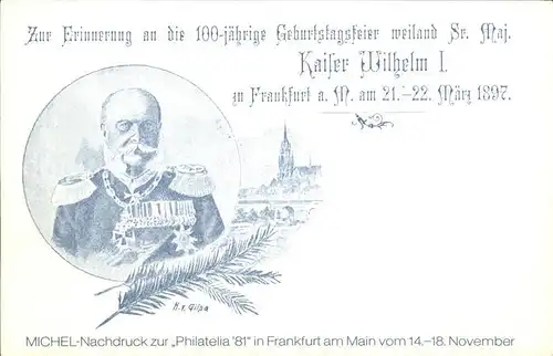 Frankfurt Main Portrait Kaiser Wilhelm I Kat. Frankfurt am Main