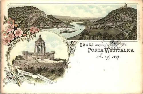 Porta Westfalica Wittekindsberg Haengebruecke Jakobsberg Weserlauf Wittekindsquelle Bismarcksaeule Kaiser Wilhelm Denkmal Kat. Porta Westfalica