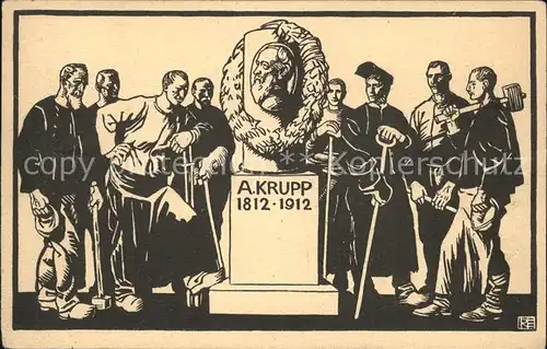 Essen Ruhr Krupp Arbeiter mit Krupp Denkmal Festpostkarte 100 Jahre Kat. Essen