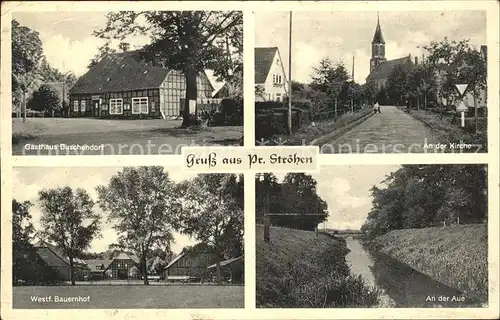 hf03136 Preussisch Stroehen Gasthaus Buschendorf Kirche Bauernhof Aue Kategorie. Rahden Alte Ansichtskarten