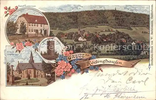 Roedinghausen Panorama Gasthof Sundermeier Kirche und Kriegerdenkmal Aussichtsturm / Roedinghausen /Herford LKR