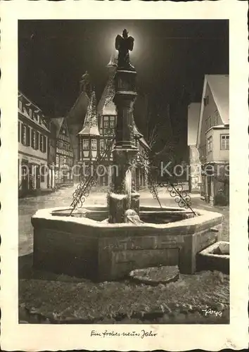 hf03431 Michelstadt Marktbrunnen7Platz  bei Nacht Kategorie. Michelstadt Alte Ansichtskarten