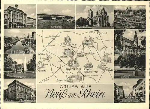 Neuss Stadtkarte Stadtgarten Hafen Muenster Rheinbruecke Kat. Neuss