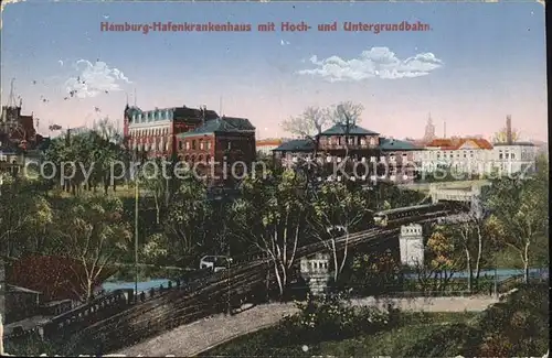 Hamburg Hafenkrankenhaus mit Hoch  u.Untergrundbahn Kat. Hamburg