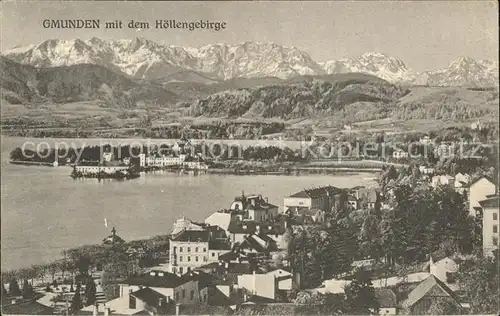 Gmunden Salzkammergut Ortsansicht mit Schloss Ort Traunsee und Hoellengebirge Kat. Gmunden