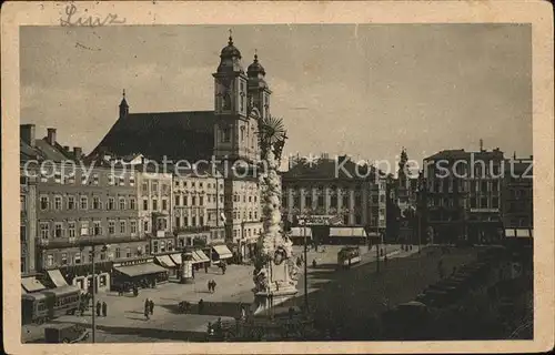 Linz Donau AH Platz Hauptplatz mit Dreifaltigkeitssaeule Dom Kat. Linz