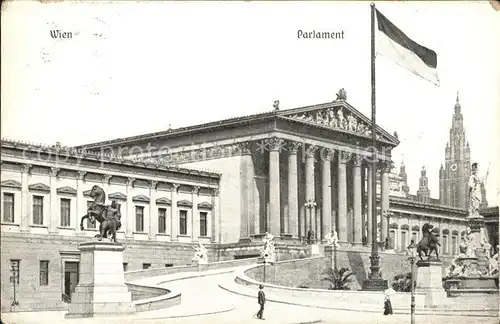 Wien Parlamentsgebaeude Denkmal Fahne Stephansdom Kat. Wien