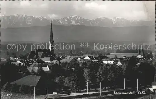 Schwanenstadt Ortsansicht mit Kirche und Alpenpanorama Kat. Schwanenstadt